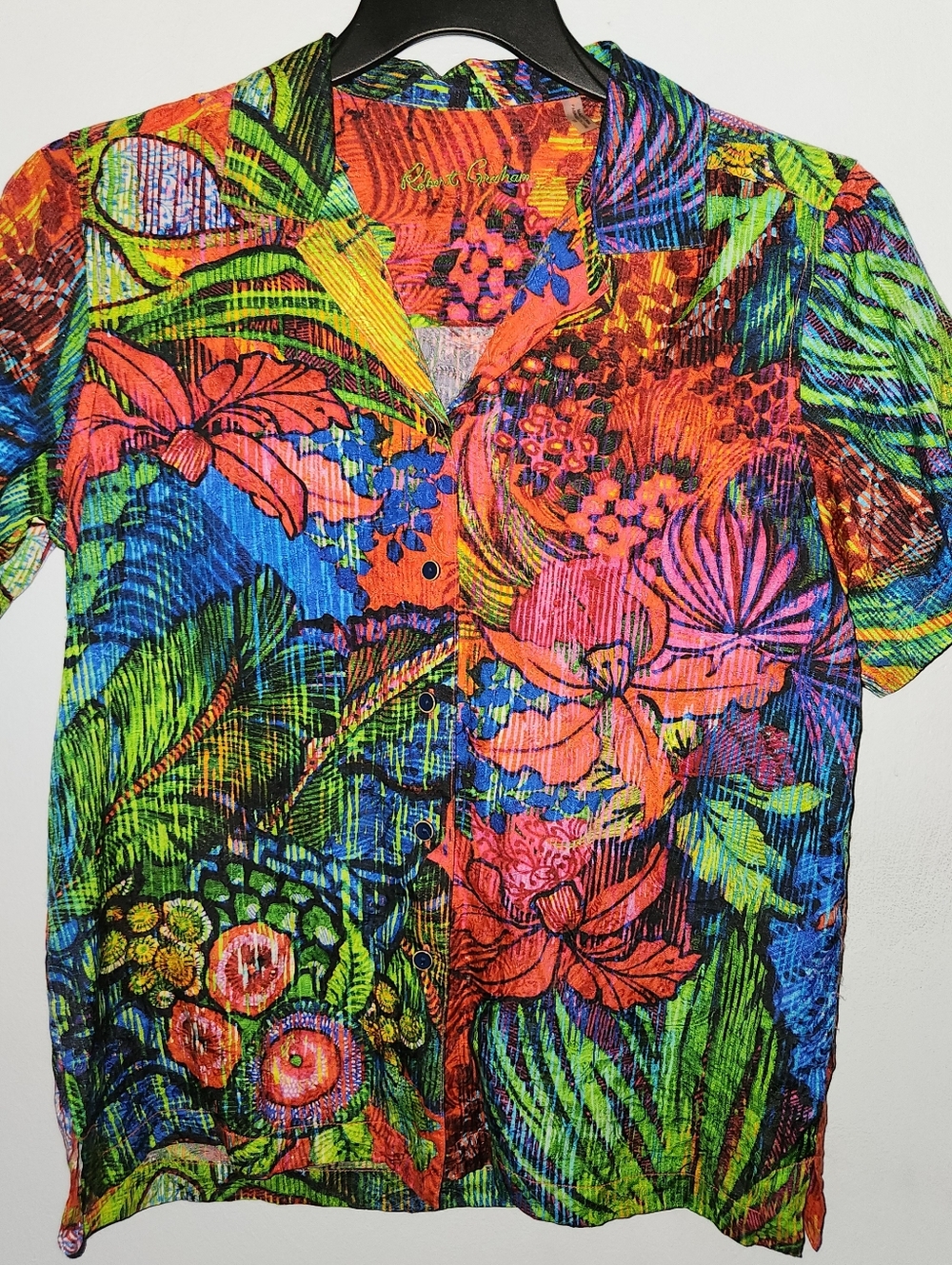 Robert Graham Silk Cotton Blend Short Sleeve  Camp Shirt Top